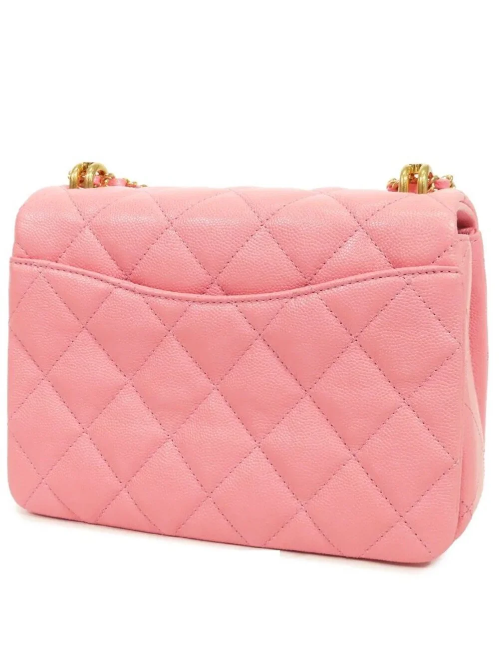 Chanel Chain Pink Gold Caviar Leather Quilted 20 Single Flap Shoulder Bag